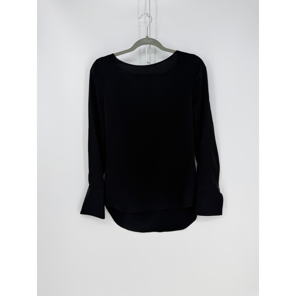 BCBGMAXAZRIA Ceanna Blouse Women XS Black Drape Cowl Back Long Sleeve Minimalist